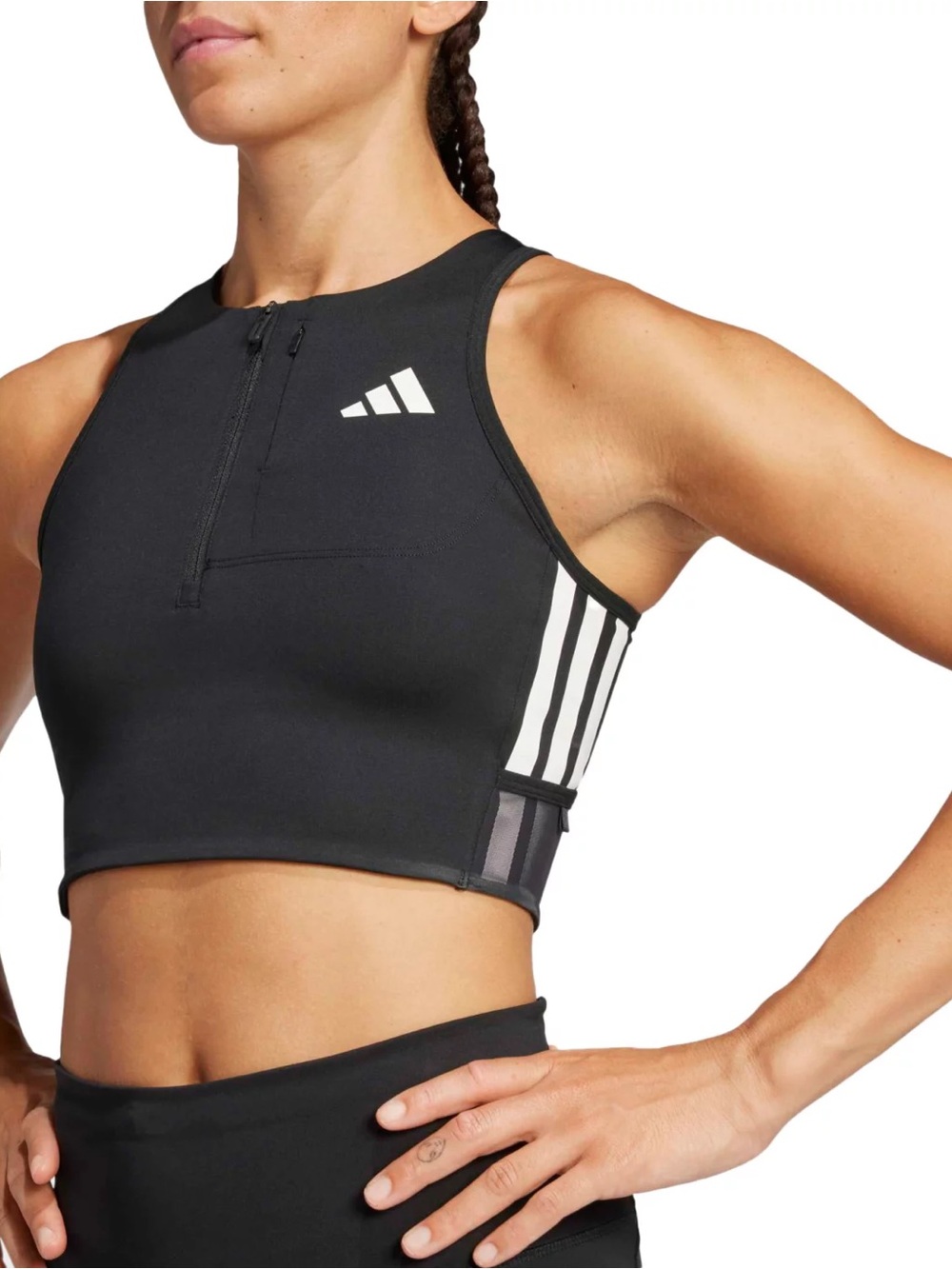 adidas Adizero Black Athletic Crop Top with Neon Green Trim